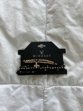 NWT Windsor Black and Gold Layered Beaded Bracelet Set
